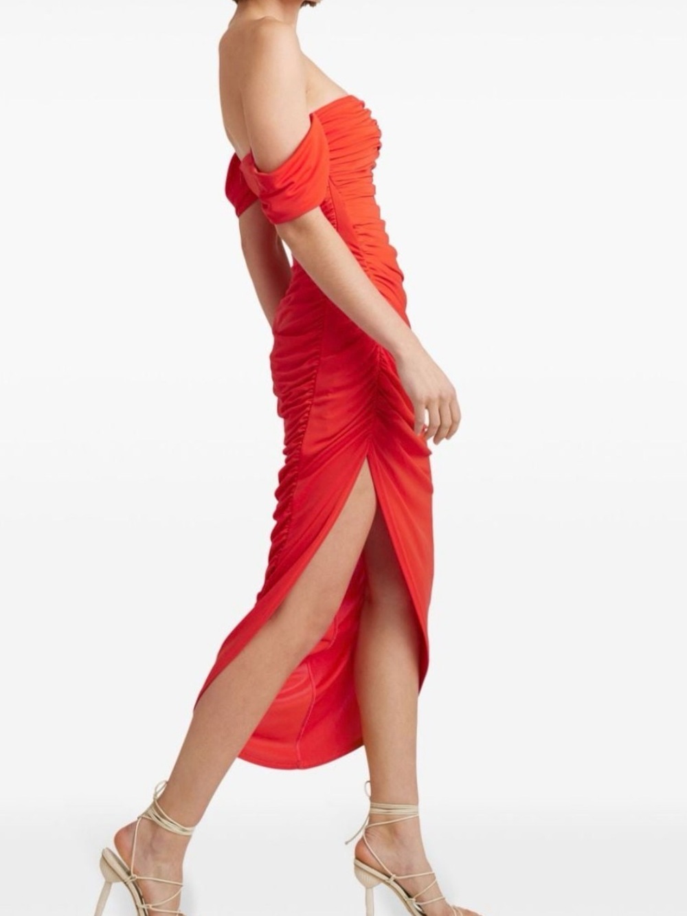 Cinq A Sept Orange Off-The-Shoulder Delaney Ruched Dress Size 6